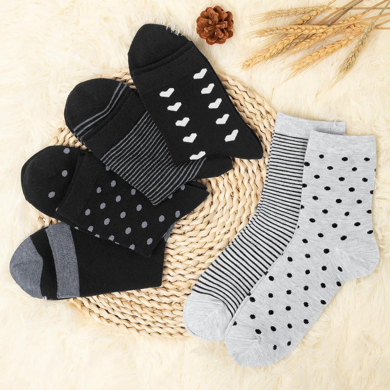 Socksfad Store 6 Pairs Cotton Crew Socks for Women, Breathable Novelty Funny Striped Dot Casual Cute Calf Socks Size 6-12 - Image 2